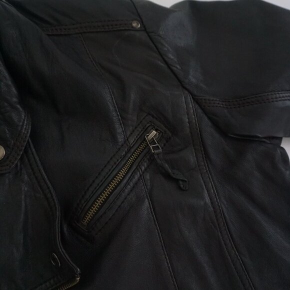 Vintage 1986 Danielle Leather Black 100% Soft Leather Zip Up Moto Biker Jacket L - Picture 8 of 14